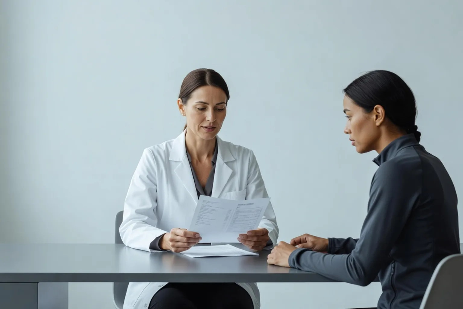Médecin commentant les résultats d'une analyse sanguine avec un patient